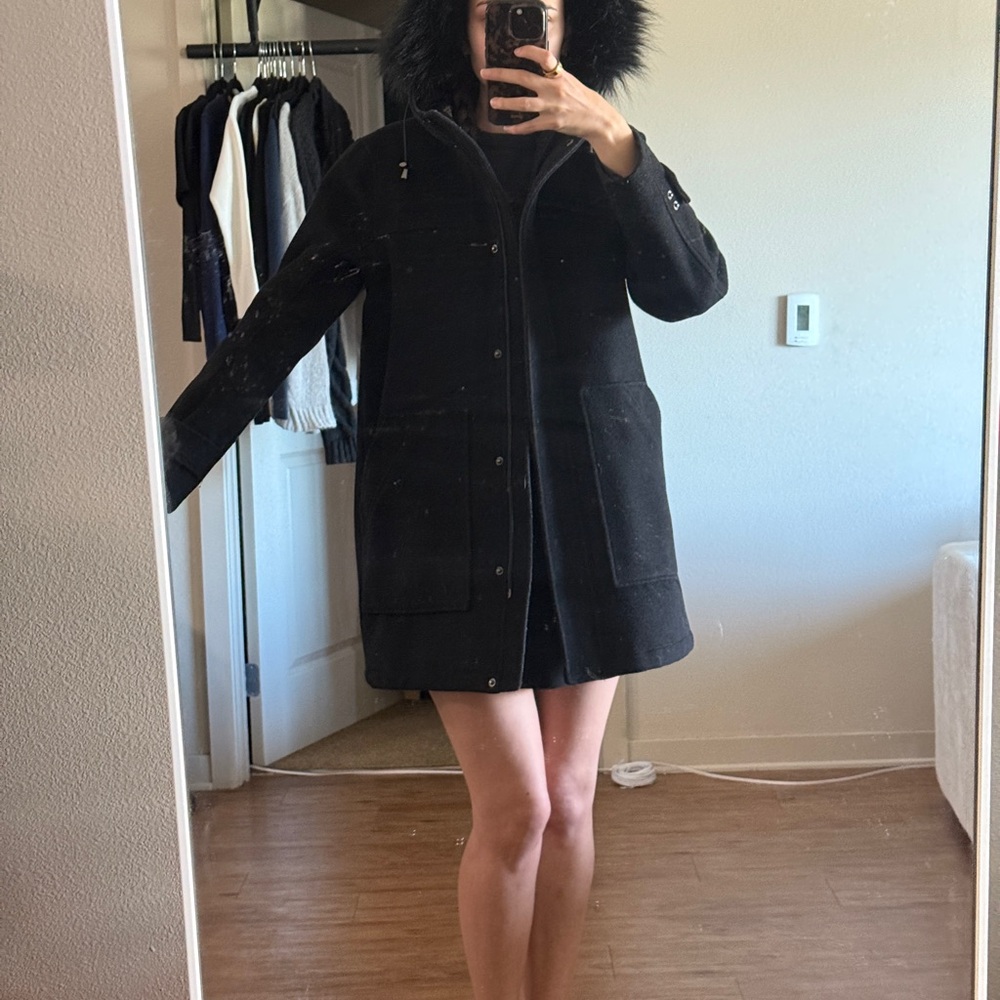 Pendleton Black Wool Insulated Coat with Fur Hood!
